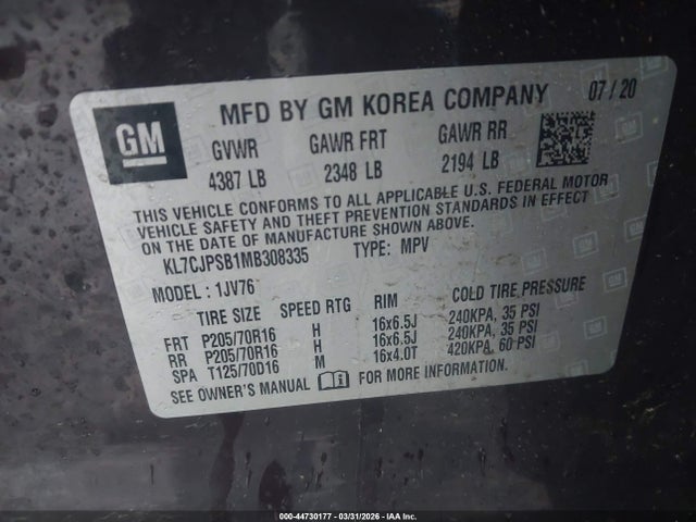 2021 CHEVROLET TRAX KL7CJPSB1MB308335 Photo 8