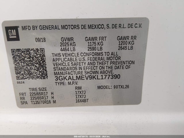 3GKALMEV9KL177390 GMC Terrain Sle