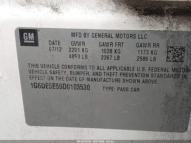 Продаж на аукціоні авто 2013 Cadillac Cts Luxury, vin: 1G6DE5E59D0103530, номер лоту: 44730184