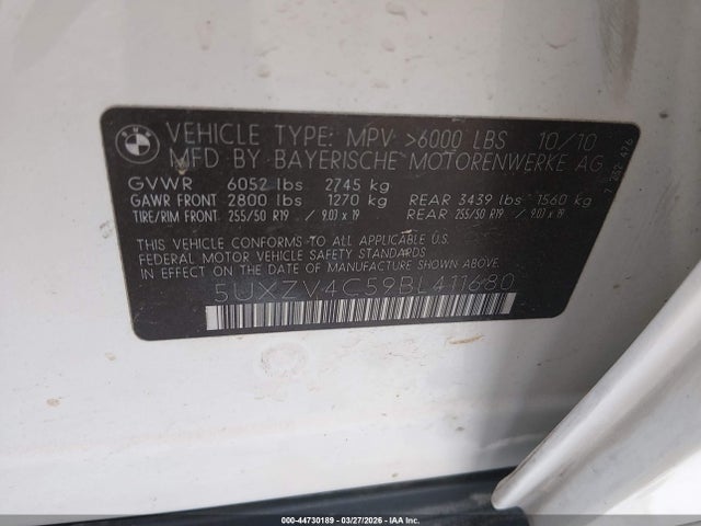 44730189 :رقم المزاد ، 5UXZV4C59BL411680 vin ، 2011 Bmw X5 مزاد بيع