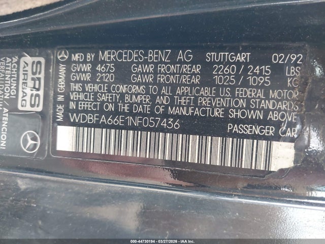 1992 MERCEDES-BENZ 500 WDBFA66E1NF057436 Photo 8