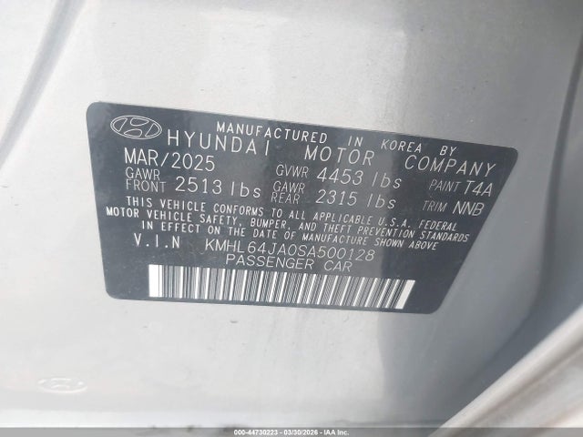 44730223 :رقم المزاد ، KMHL64JA0SA500128 vin ، 2025 Hyundai Sonata Sel مزاد بيع
