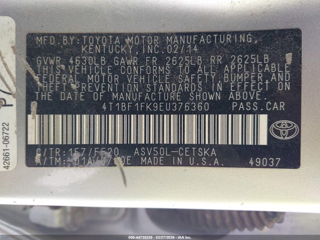 Toyota CAMRY SE 2014 4T1BF1FK9EU376360 Image 9