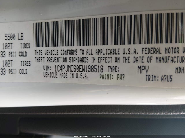2014 Jeep Cherokee Latitude მანქანა იყიდება აუქციონზე, vin: 1C4PJMCS0EW198518, აუქციონის ნომერი: 44730260
