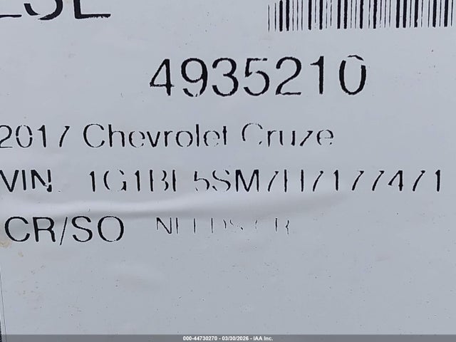 1G1BE5SM7H7177471 Chevrolet Cruze Lt Auto