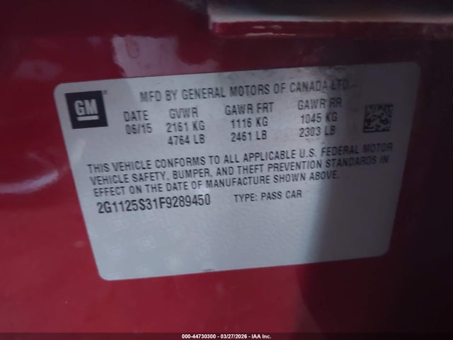 2G1125S31F9289450 Chevrolet Impala 2lt