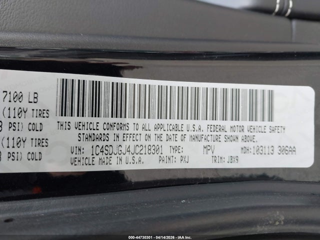 Продажа на аукционе авто 2018 Dodge Durango Srt Awd, vin: 1C4SDJGJ4JC218301, номер лота: 44730301