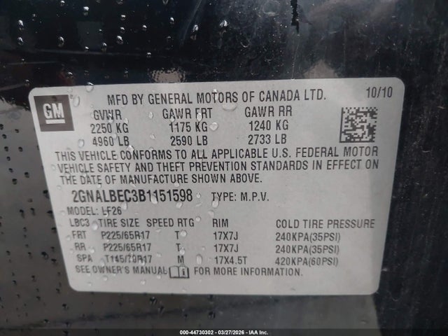 2011 CHEVROLET EQUINOX 2GNALBEC3B1151598 Photo 8