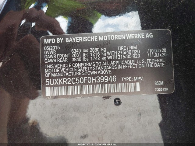 Продажа на аукционе авто 2015 Bmw X5 Sdrive35i, vin: 5UXKR2C50F0H39946, номер лота: 44730315