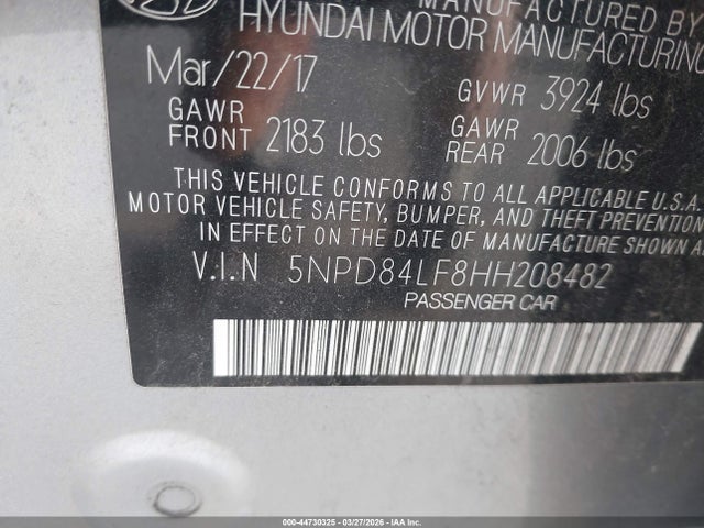 5NPD84LF8HH208482 Hyundai Elantra Value Edition