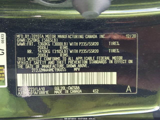 2021 Lexus Rx 350 მანქანა იყიდება აუქციონზე, vin: 2T2JZMAA4MC196055, აუქციონის ნომერი: 44730333