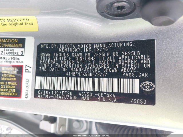 4T1BF1FK8GU579727 Toyota CAMRY SE