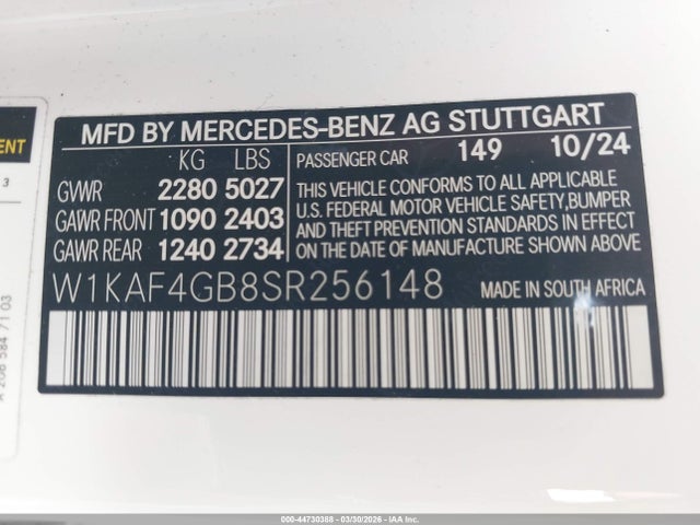 W1KAF4GB8SR256148 Mercedes-Benz C 300