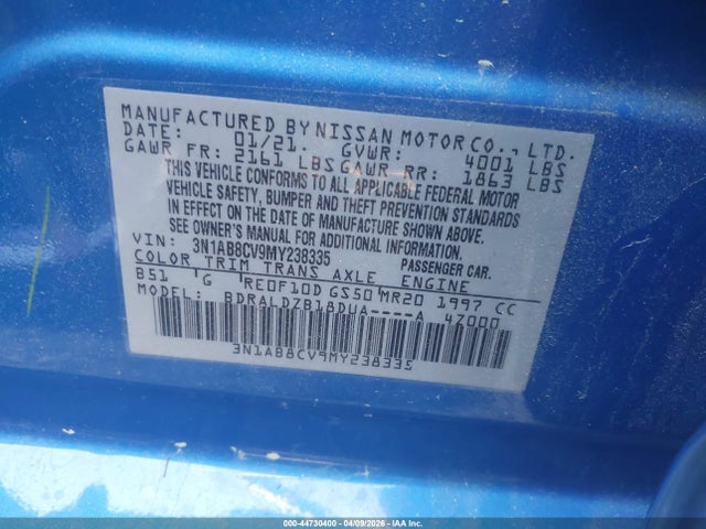 44730400 :رقم المزاد ، 3N1AB8CV9MY238335 vin ، 2021 Nissan Sentra Sv Xtronic Cvt مزاد بيع