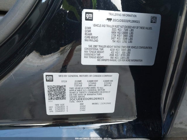 Aukcja sprzedaży 2024 Chevrolet Silverado 1500 4wd  Short Bed Rst, vin: 2GCUDEED2R1269021, numer aukcji: 44730412