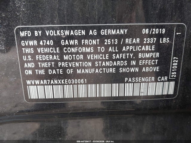 Продаж на аукціоні авто 2019 Volkswagen Arteon 2.0t Se, vin: WVWAR7ANXKE030061, номер лоту: 44730417