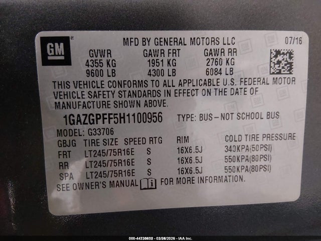 1GAZGPFF5H1100956 Chevrolet Express 3500 Lt