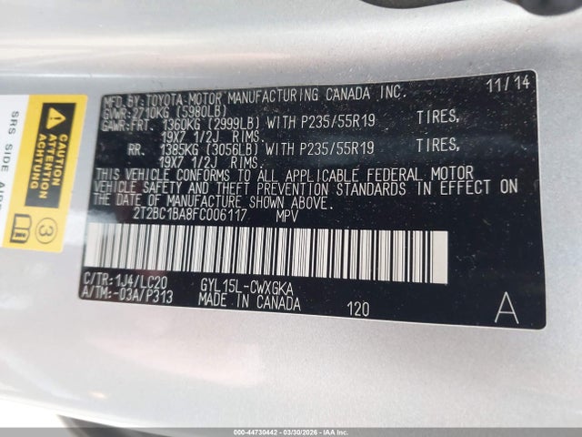 2015 Lexus Rx 450h მანქანა იყიდება აუქციონზე, vin: 2T2BC1BA8FC006117, აუქციონის ნომერი: 44730442