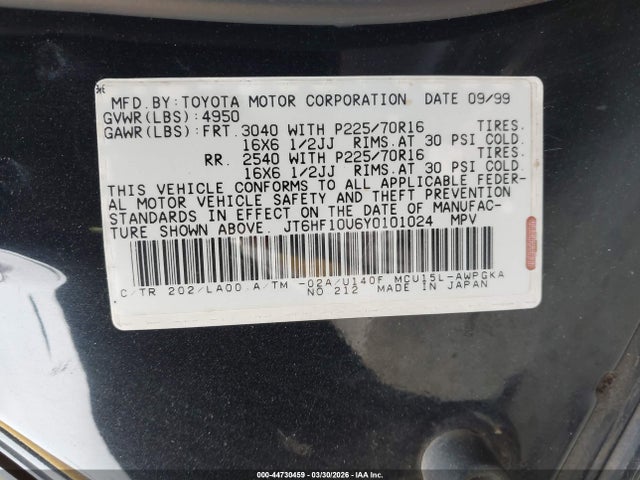 Продажа на аукционе авто 2000 Lexus Rx 300, vin: JT6HF10U6Y0101024, номер лота: 44730459