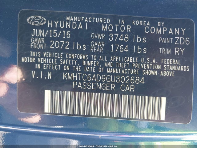 Hyundai Veloster 2016 KMHTC6AD9GU302684 Image 9