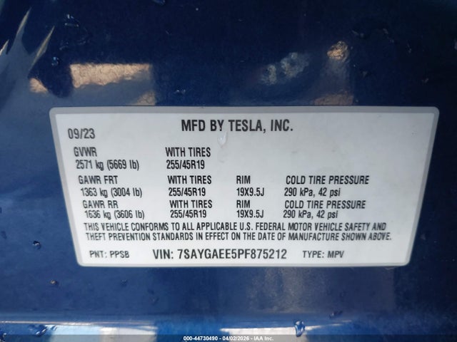 Aukcja sprzedaży 2023 Tesla Model Y Awd/long Range Dual Motor All-wheel Drive, vin: 7SAYGAEE5PF875212, numer aukcji: 44730490