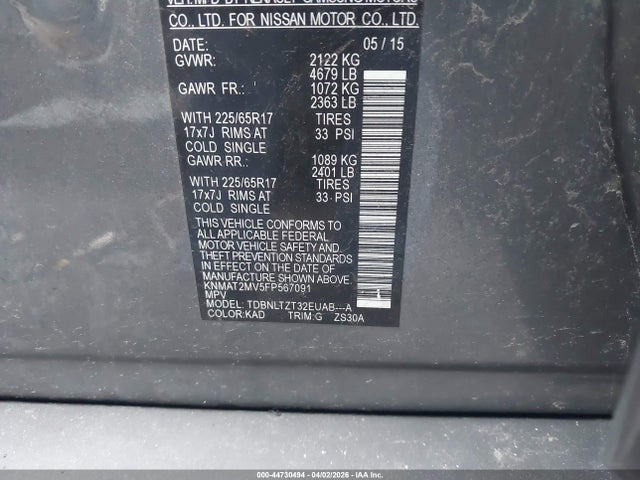 Aukcja sprzedaży 2015 Nissan Rogue Sv, vin: KNMAT2MV5FP567091, numer aukcji: 44730494