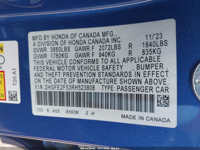 Honda Civic Sport 2024 2HGFE2F53RH523808 Image 9