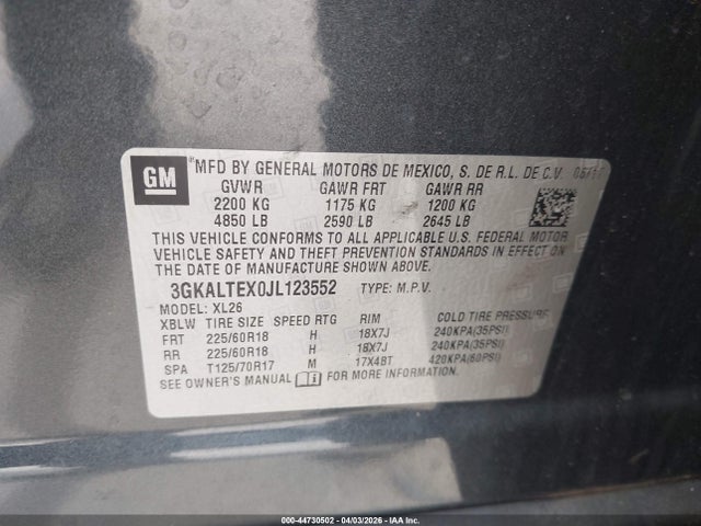 Продажа на аукционе авто 2018 Gmc Terrain Sle, vin: 3GKALTEX0JL123552, номер лота: 44730502