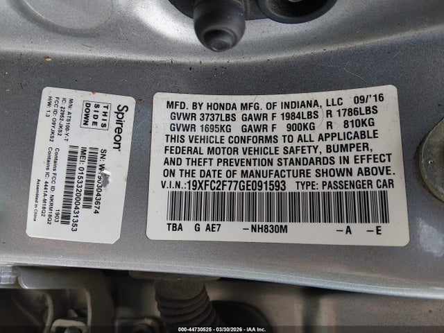 Honda CIVIC EX 2016 19XFC2F77GE091593 Image 9
