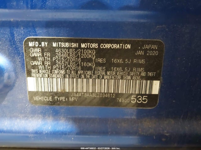 Продаж на аукціоні авто 2020 Mitsubishi Eclipse Cross Es 1.5t Awc, vin: JA4AT3AA3LZ034612, номер лоту: 44730532
