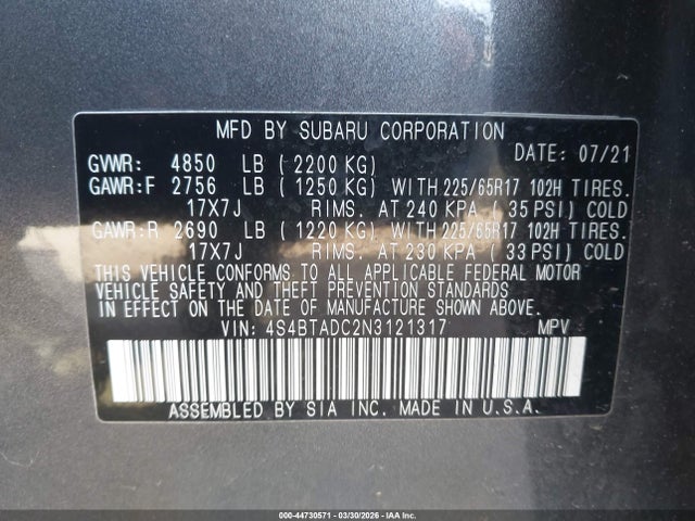 2022 SUBARU OUTBACK 4S4BTADC2N3121317 Photo 8