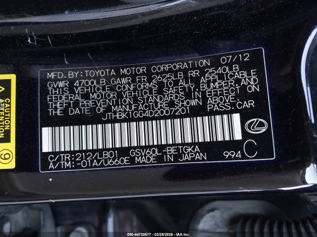 Продаж на аукціоні авто 2013 Lexus Es 350, vin: JTHBK1GG4D2007201, номер лоту: 44730577