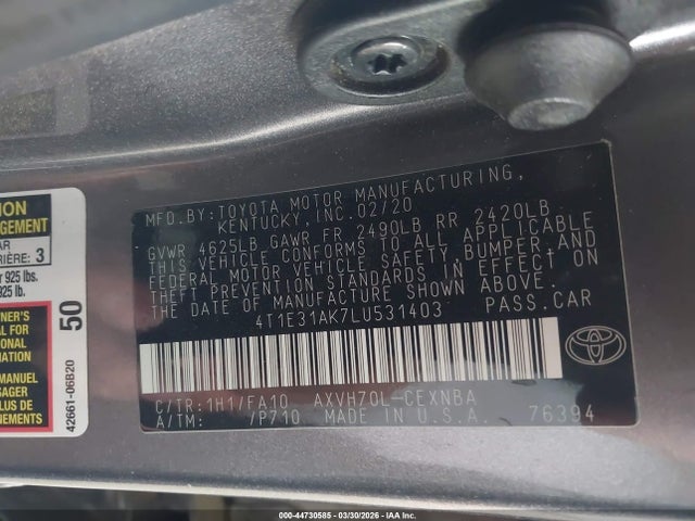Toyota Camry Le Hybrid 2020 4T1E31AK7LU531403 Image 9