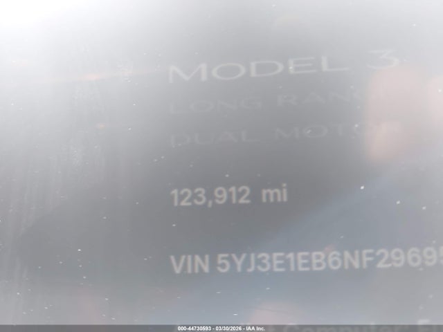 Aukcja sprzedaży 2022 Tesla Model 3 Long Range Dual Motor All-wheel Drive, vin: 5YJ3E1EB6NF296956, numer aukcji: 44730593