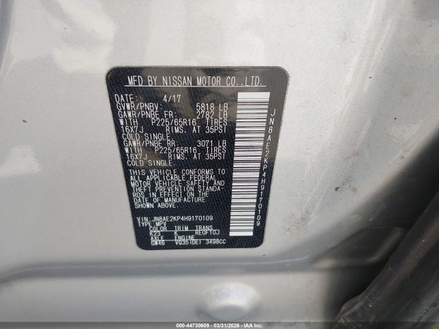 Nissan Quest Sv 2017 JN8AE2KP4H9170109 Image 9