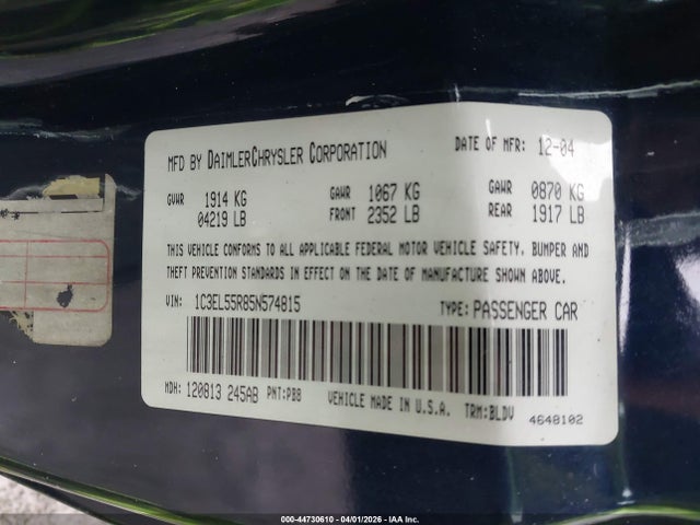44730610 :رقم المزاد ، 1C3EL55R85N574815 vin ، 2005 Chrysler Sebring Touring مزاد بيع