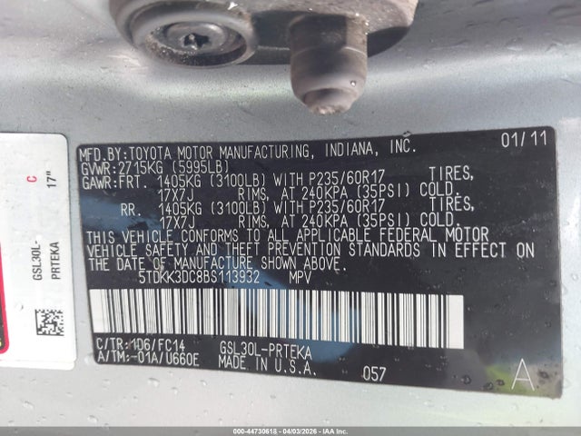 2011 TOYOTA SIENNA 5TDKK3DC8BS113932 Photo 8