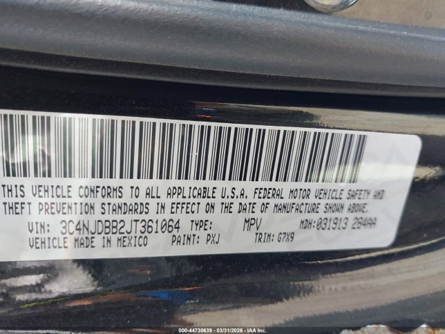 44730639 :رقم المزاد ، 3C4NJDBB2JT361064 vin ، 2018 Jeep Compass Latitude 4x4 مزاد بيع