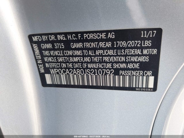 Porsche 718 Boxster 2018 WP0CA2A80JS210792 Image 9