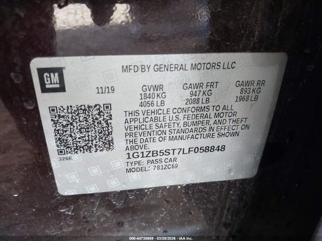 1G1ZB5ST7LF058848 Chevrolet Malibu Fwd Ls