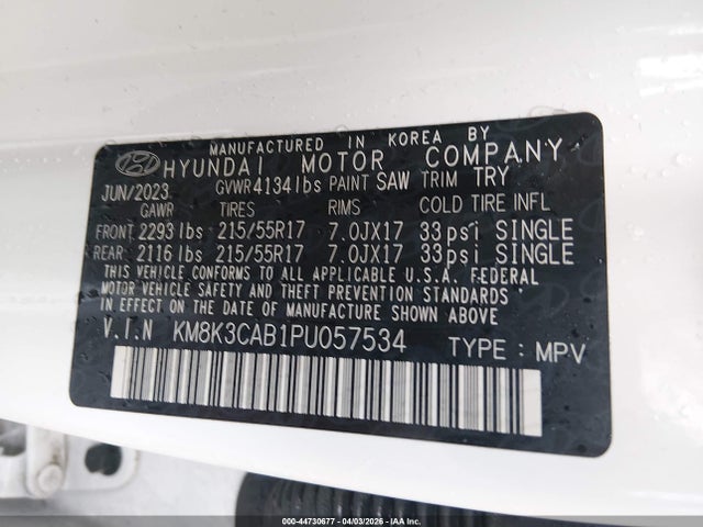 Aukcja sprzedaży 2023 Hyundai Kona Sel, vin: KM8K3CAB1PU057534, numer aukcji: 44730677