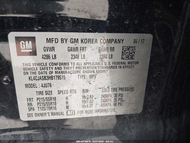 Продаж на аукціоні авто 2017 Buick Encore Preferred, vin: KL4CJASB3HB179515, номер лоту: 44730679