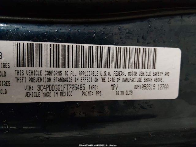 44730698 :رقم المزاد ، 3C4PDDGG1FT725485 vin ، 2015 Dodge Journey Crossroad مزاد بيع