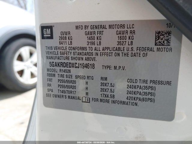 2012 Buick Enclave Premium მანქანა იყიდება აუქციონზე, vin: 5GAKRDEDXCJ194618, აუქციონის ნომერი: 44730724