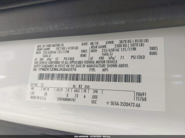 1FMZK1ZM6JKB42576 Ford Transit-150 Xl