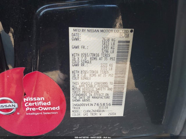 Nissan Frontier Sv 2018 1N6AD0EV4JN765856 Image 9