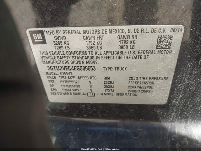 Aukcja sprzedaży 2014 Gmc Sierra 1500 Slt, vin: 3GTU2VEC4EG509653, numer aukcji: 44730779