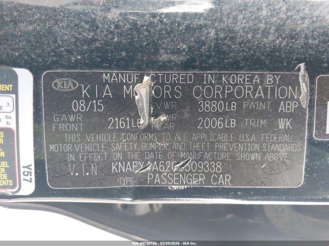KNAFX4A62G5509338 KIA FORTE LX