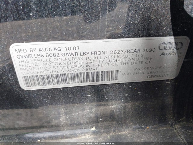 Продаж на аукціоні авто 2008 Audi A6 3.2, vin: WAUAH74FX8N070086, номер лоту: 44730808