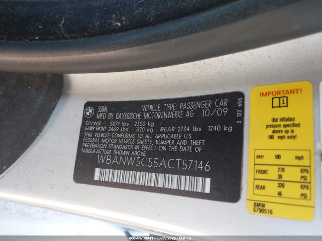 2010 BMW 550I WBANW5C55ACT57146 Photo 8
